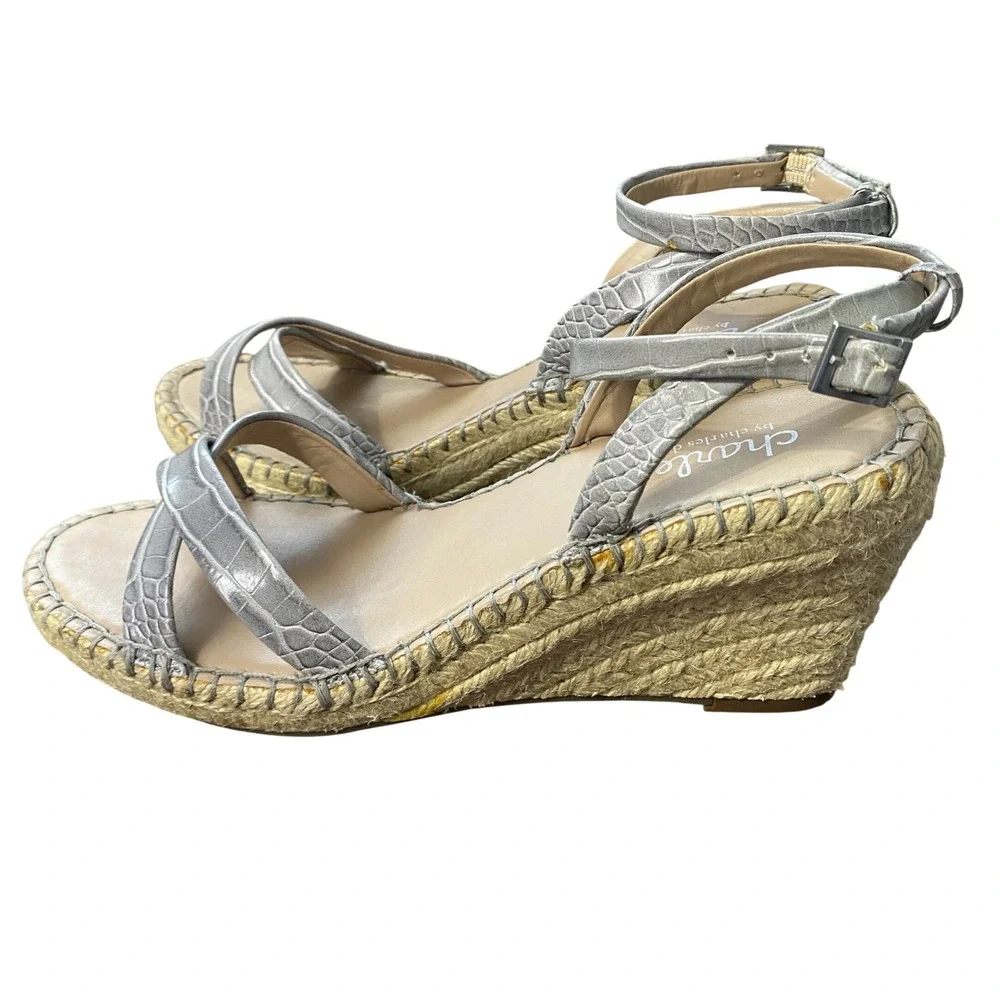 Charles by Charles David Silver Croc Embossed Espadrille‎ Wedge Sandals  9